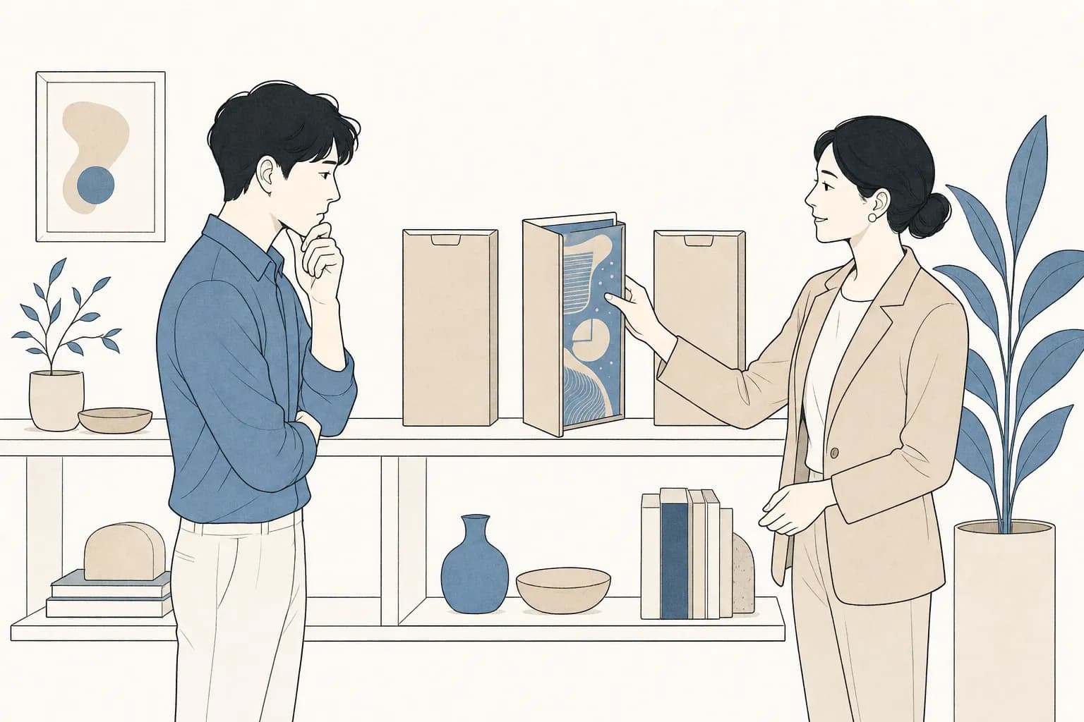 창업자가 이름이 비슷한 세 지원사업 자료를 앞에 두고 무엇이 다른지 구분하지 못해 헷갈려하는 장면